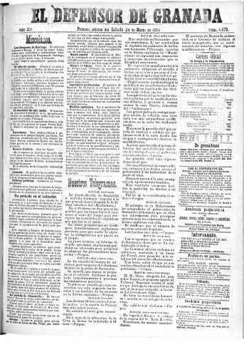 'El Defensor de Granada  : diario político independiente' - Año XV Número 6674 1ª ed. - 1894 Marzo 24