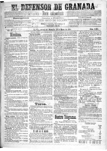 'El Defensor de Granada  : diario político independiente' - Año XV Número 6677 2ª ed. - 1894 Marzo 28