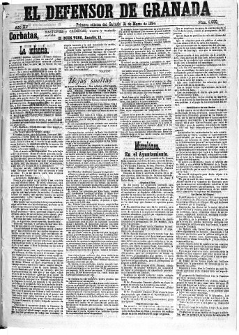 'El Defensor de Granada  : diario político independiente' - Año XV Número 6680 1ª ed. - 1894 Marzo 31