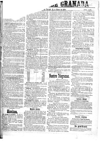 'El Defensor de Granada  : diario político independiente' - Año XV Número 6681 2ª ed. - 1894 Marzo 31