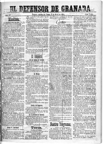 'El Defensor de Granada  : diario político independiente' - Año XV Número 6683 1ª ed. - 1894 Abril 02