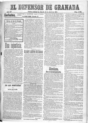 'El Defensor de Granada  : diario político independiente' - Año XV Número 6724 1ª ed. - 1894 Abril 21