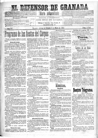 'El Defensor de Granada  : diario político independiente' - Año XV Número 6744 2ª ed. - 1894 Mayo 05