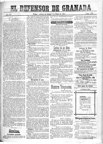 'El Defensor de Granada  : diario político independiente' - Año XV Número 6751 1ª ed. - 1894 Mayo 07