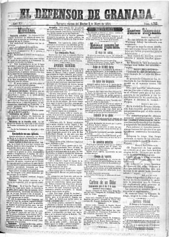 'El Defensor de Granada  : diario político independiente' - Año XV Número 6753 2ª ed. - 1894 Mayo 08