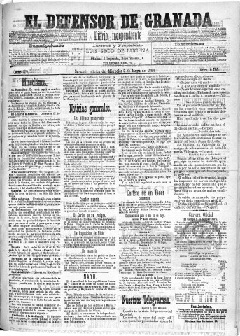 'El Defensor de Granada  : diario político independiente' - Año XV Número 6755 2ª ed. - 1894 Mayo 09