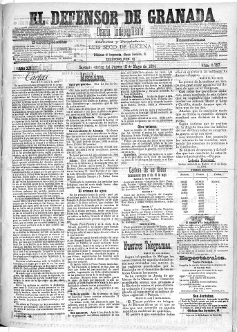 'El Defensor de Granada  : diario político independiente' - Año XV Número 6757 2ª ed. - 1894 Mayo 10
