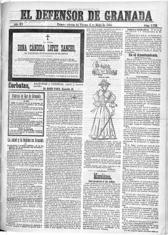 'El Defensor de Granada  : diario político independiente' - Año XV Número 6758 1ª ed. - 1894 Mayo 11