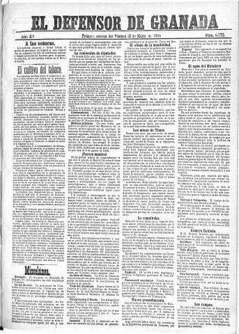 'El Defensor de Granada  : diario político independiente' - Año XV Número 6770 1ª ed. - 1894 Mayo 18