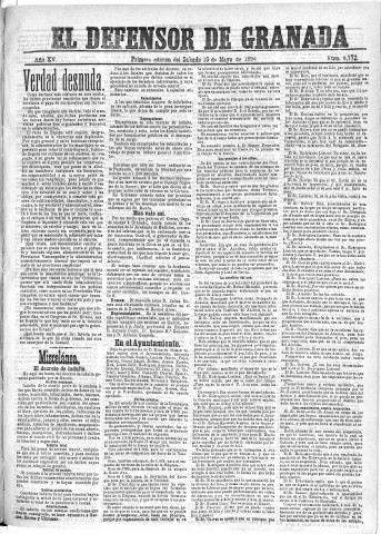 'El Defensor de Granada  : diario político independiente' - Año XV Número 6772 1ª ed. - 1894 Mayo 19
