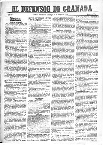 'El Defensor de Granada  : diario político independiente' - Año XV Número 6774 1ª ed. - 1894 Mayo 20
