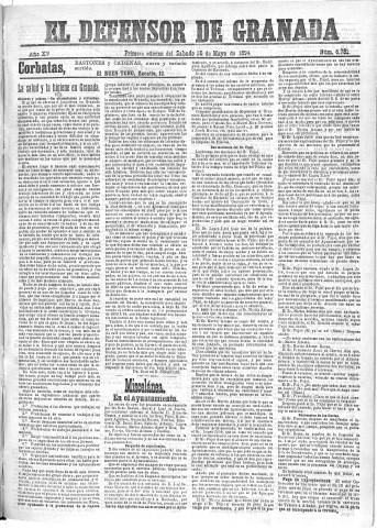 'El Defensor de Granada  : diario político independiente' - Año XV Número 6781 1ª ed. - 1894 Mayo 26