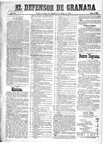 'El Defensor de Granada  : diario político independiente' - Año XV Número 6782 2ª ed. - 1894 Mayo 26