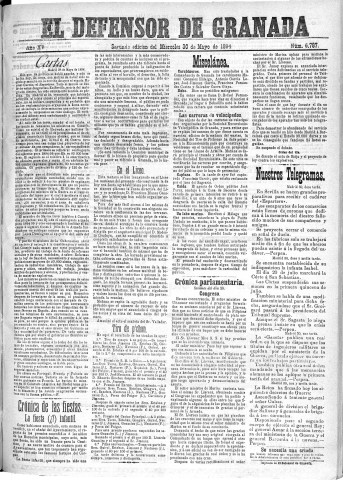 'El Defensor de Granada  : diario político independiente' - Año XV Número 6787 2ª ed. - 1894 Mayo 30