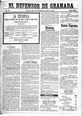 'El Defensor de Granada  : diario político independiente' - Año XV Número 6800 2ª ed. - 1894 Junio 06