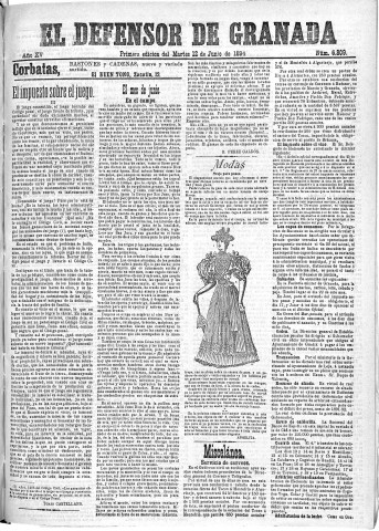 'El Defensor de Granada  : diario político independiente' - Año XV Número 6809 1ª ed. - 1894 Junio 12