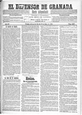 'El Defensor de Granada  : diario político independiente' - Año XV Número 6817 1ª ed. - 1894 Junio 16