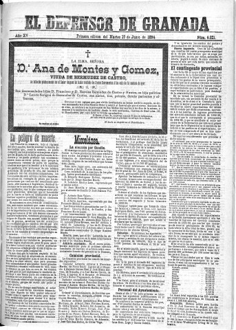 'El Defensor de Granada  : diario político independiente' - Año XV Número 6821 1ª ed. - 1894 Junio 19