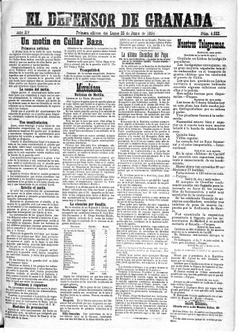 'El Defensor de Granada  : diario político independiente' - Año XV Número 6832 2ª ed. - 1894 Junio 25