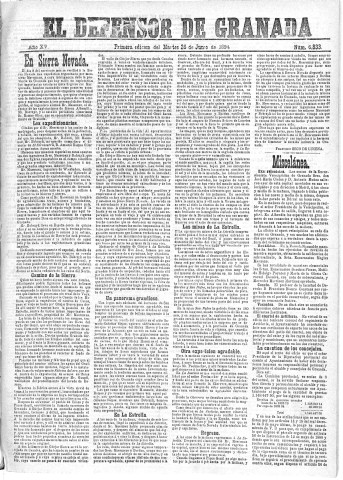 'El Defensor de Granada  : diario político independiente' - Año XV Número 6833 1ª ed. - 1894 Junio 26