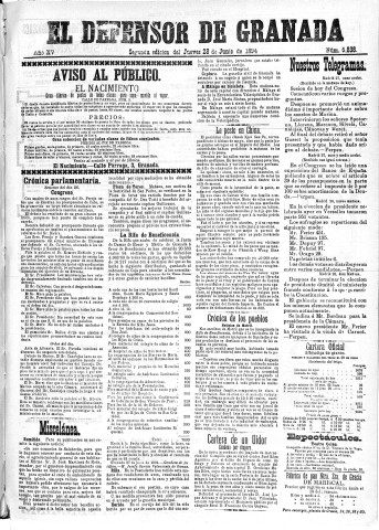 'El Defensor de Granada  : diario político independiente' - Año XV Número 6838 2ª ed. - 1894 Junio 28