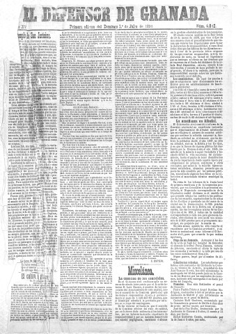 'El Defensor de Granada  : diario político independiente' - Año XV Número 6842 1ª ed. - 1894 Julio 01