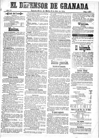'El Defensor de Granada  : diario político independiente' - Año XV Número 6857 2ª ed. - 1894 Julio 10