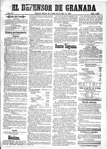 'El Defensor de Granada  : diario político independiente' - Año XV Número 6861 2ª ed. - 1894 Julio 12