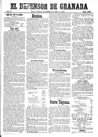 'El Defensor de Granada  : diario político independiente' - Año XV Número 6865 2ª ed. - 1894 Julio 14