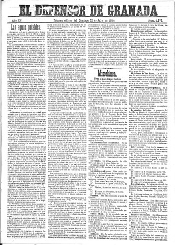 'El Defensor de Granada  : diario político independiente' - Año XV Número 6878 1ª ed. - 1894 Julio 22