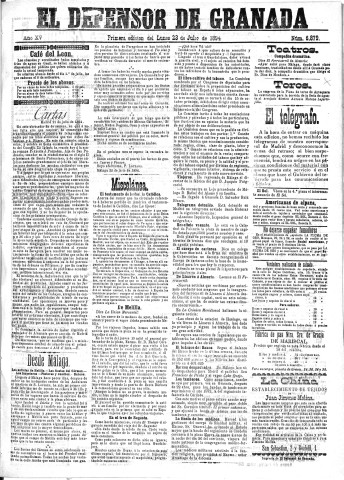 'El Defensor de Granada  : diario político independiente' - Año XV Número 6879 1ª ed. - 1894 Julio 23