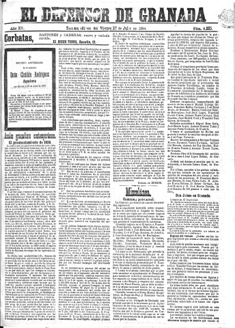 'El Defensor de Granada  : diario político independiente' - Año XV Número 6886 3ª ed. - 1894 Julio 27