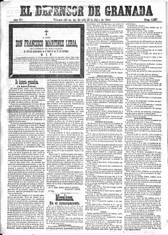 'El Defensor de Granada  : diario político independiente' - Año XV Número 6887 1ª ed. - 1894 Julio 28