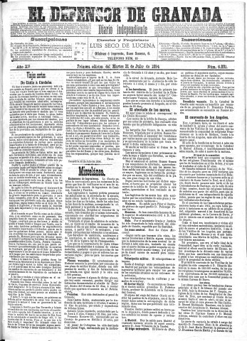 'El Defensor de Granada  : diario político independiente' - Año XV Número 6891 1ª ed. - 1894 Julio 31