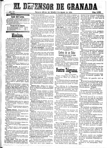 'El Defensor de Granada  : diario político independiente' - Año XV Número 6900 2ª ed. - 1894 Agosto 04