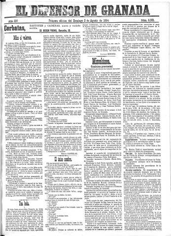 'El Defensor de Granada  : diario político independiente' - Año XV Número 6901 1ª ed. - 1894 Agosto 05