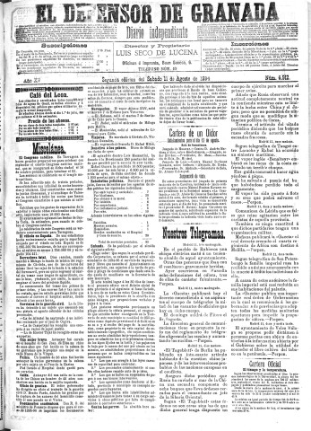 'El Defensor de Granada  : diario político independiente' - Año XV Número 6912 2ª ed. - 1894 Agosto 11