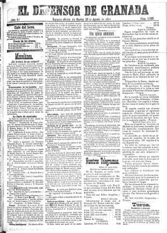 'El Defensor de Granada  : diario político independiente' - Año XV Número 6939 2ª ed. - 1894 Agosto 28