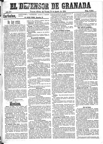'El Defensor de Granada  : diario político independiente' - Año XV Número 6944 1ª ed. - 1894 Agosto 31