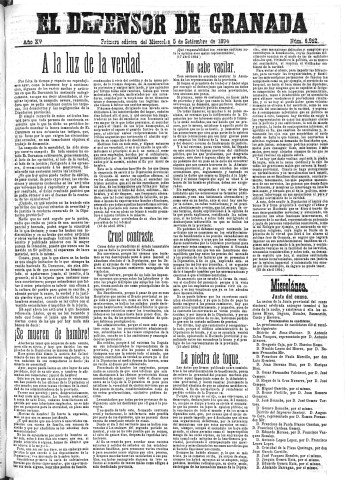 'El Defensor de Granada  : diario político independiente' - Año XV Número 6952 1ª ed. - 1894 Septiembre 05