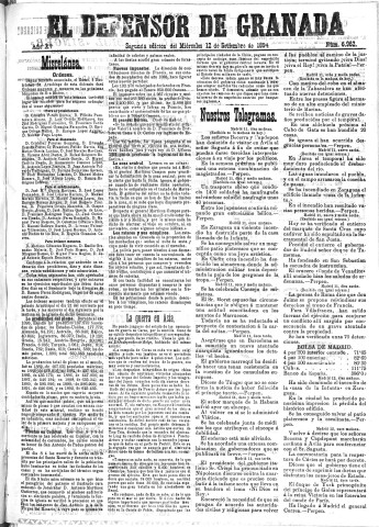 'El Defensor de Granada  : diario político independiente' - Año XV Número 6963 2ª ed. - 1894 Septiembre 12