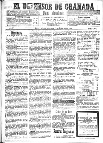 'El Defensor de Granada  : diario político independiente' - Año XV Número 6964 2ª ed. - 1894 Septiembre 13