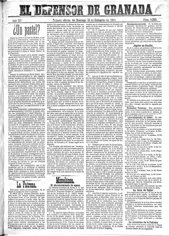 'El Defensor de Granada  : diario político independiente' - Año XV Número 6969 1ª ed. - 1894 Septiembre 16