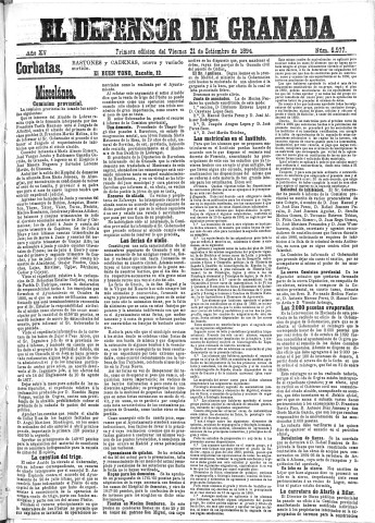 'El Defensor de Granada  : diario político independiente' - Año XV Número 6977 1ª ed. - 1894 Septiembre 21
