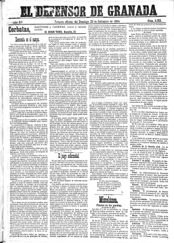 'El Defensor de Granada  : diario político independiente' - Año XV Número 6983 1ª ed. - 1894 Septiembre 23