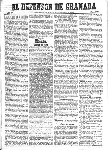 'El Defensor de Granada  : diario político independiente' - Año XV Número 6989 1ª ed. - 1894 Septiembre 26