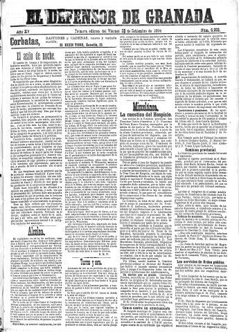 'El Defensor de Granada  : diario político independiente' - Año XV Número 6992 1ª ed. - 1894 Septiembre 28