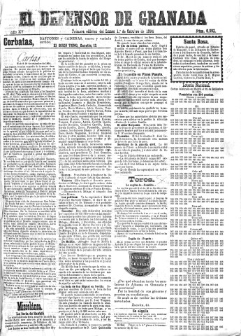 'El Defensor de Granada  : diario político independiente' - Año XV Número 6994 1ª ed. - 1894 Octubre 01