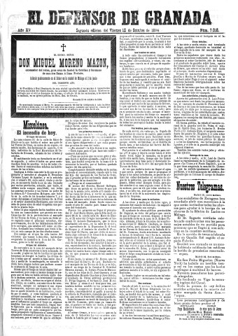 'El Defensor de Granada  : diario político independiente' - Año XV Número 7018 2ª ed. - 1894 Octubre 12