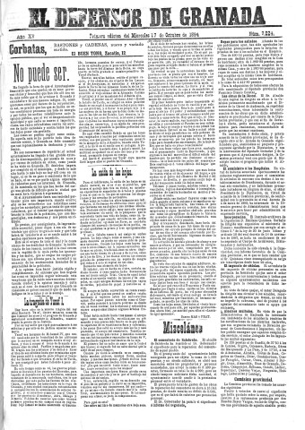 'El Defensor de Granada  : diario político independiente' - Año XV Número 7024 1ª ed. - 1894 Octubre 17